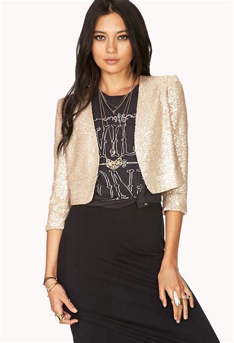Lyst Forever 21 Showstopper Sequin Cropped Jacket In Metallic