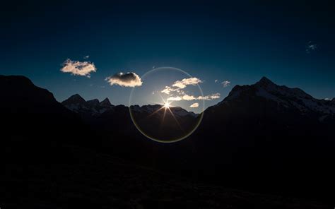 Download 3840x2400 Wallpaper Mountains Sunrise Sunbeams Silhouette