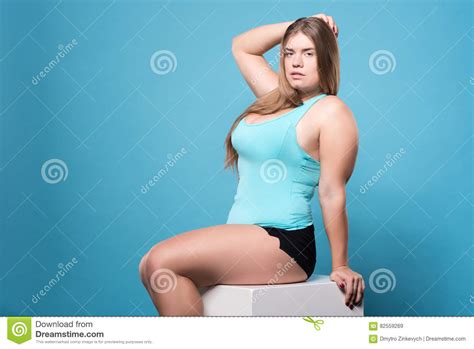 Pretty Posing Sitting Chubby Lady Stock Image Image Of Chubby Care 82559269