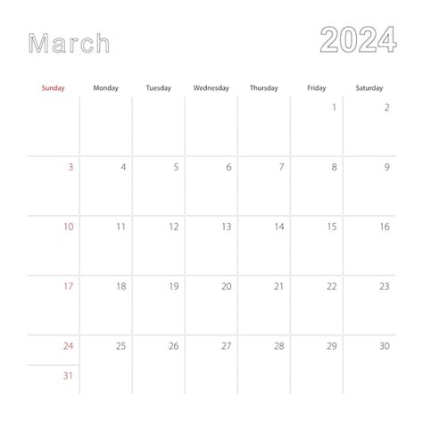 Premium Vector Simple Wall Calendar For March 2024 With Dotted Lines