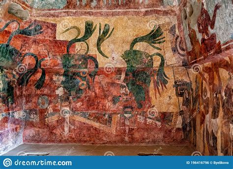 Ancient Murals In Temple Of Paintings Of Bonampakmexico Stock Photo