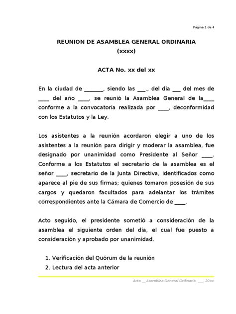 Minuta Acta Asamblea Reforma Estatutos Pdf Quórum Gobierno