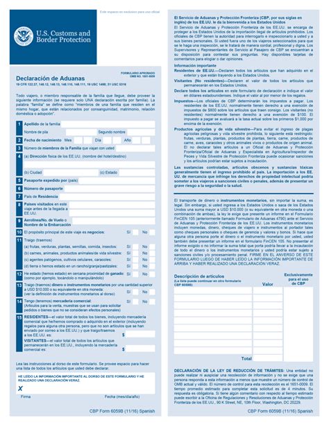 Printable Customs Declaration Form 6059B