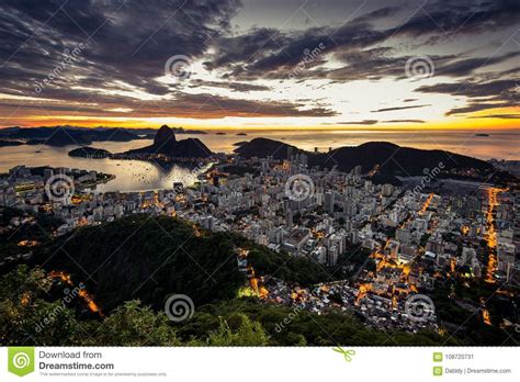 Rio De Janeiro City View Before Sunrise With The Sugarloaf Mountain