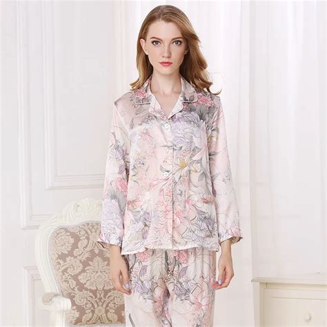 100 Silk Pajamas For Women 2019 Elegant Luxury Floral Print Pyjamas