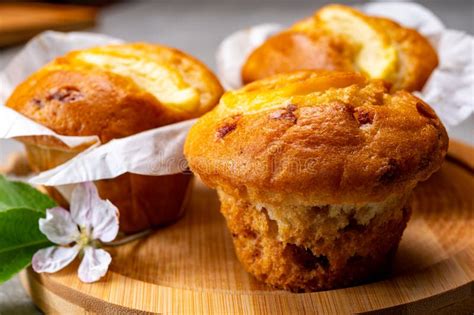 Fresh Baked Muffins With Apple And Cinnamon Close Up Stock Photo