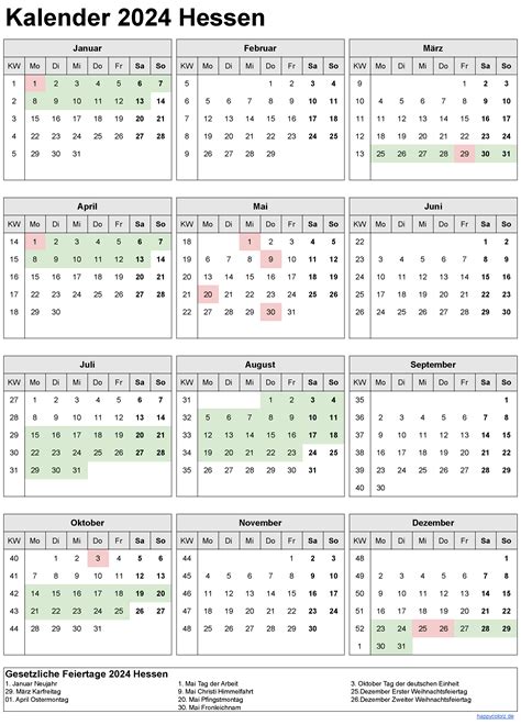 Kalender 2024 Hessen Ferien Feiertage Excel Vorlagen
