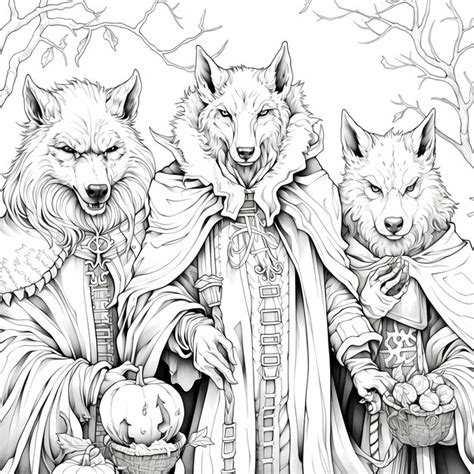 Libro Para Colorear Halloween Wearwolves En Blanco Y Negro Foto Premium