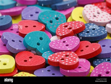 Close Up Of Wooden Heart Shaped Buttons Stock Photo Alamy