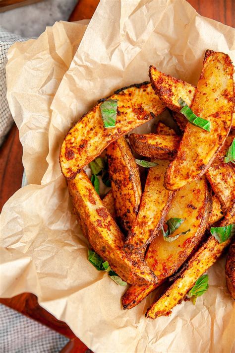Spicy Air Fried Potato Wedges Extra Crispy The Sassy Foodie