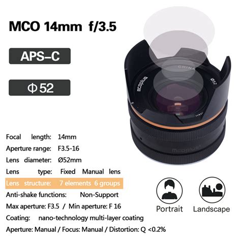 Mcoplus 14mm F35 Wide Angle Aps C Macro Manual Focus Lens Free Shipping