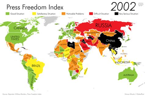The World Map Shows Countries Where Press Freedom Index Is Located