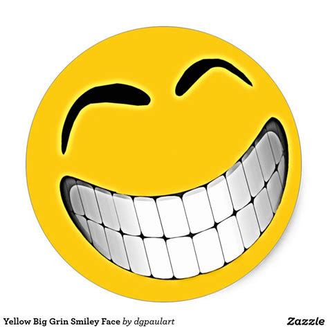 Yellow Big Grin Face Classic Round Sticker Funny Emoji