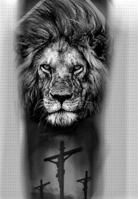 A Black And White Photo Of A Lion With A Cross On Its Chest