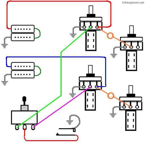 Each wiring diagram is shown with a treble bleed modification (a 220kω resistor in parallel with a 470pf cap) added to the volume pots. Epiphone Les Paul 100 Wiring Diagram