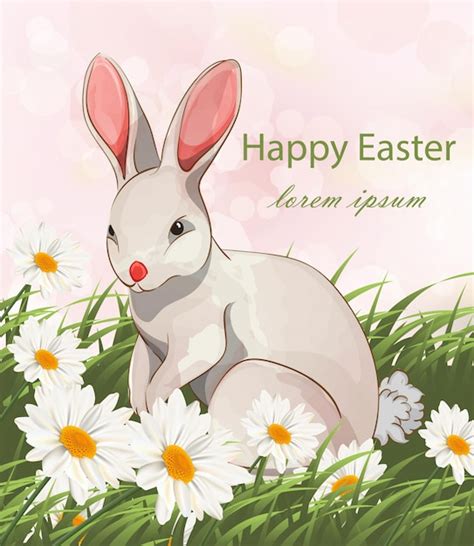 Premium Vector Happy Easter Cute Bunny Rabbit Card