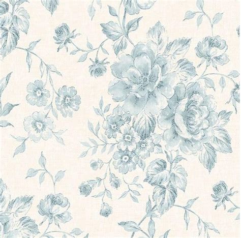 Wallpaper Pale Blue Floral Vintage Inspired Toile On Off Etsy