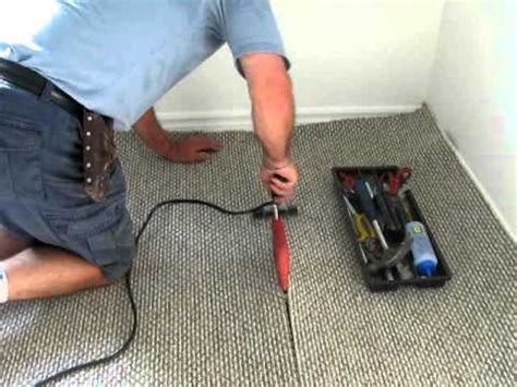 To seam carpet, start by laying the pieces of carpet on the floor so that the edges overlap each other by 2 inches. Installing Carpet: Tools - YouTube