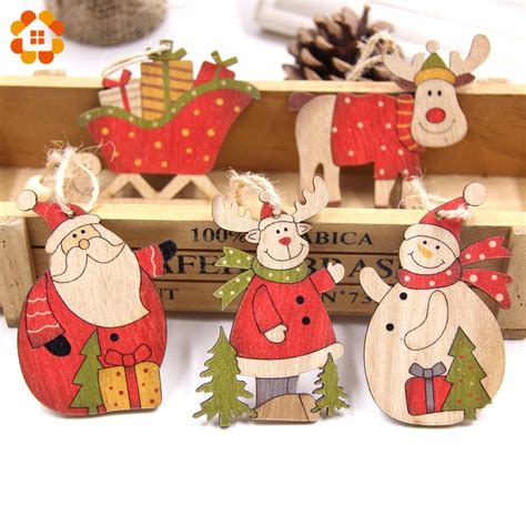 5pcs Christmas Santa Clausandsnowman Wooden Pendants Ornaments Diy Craft