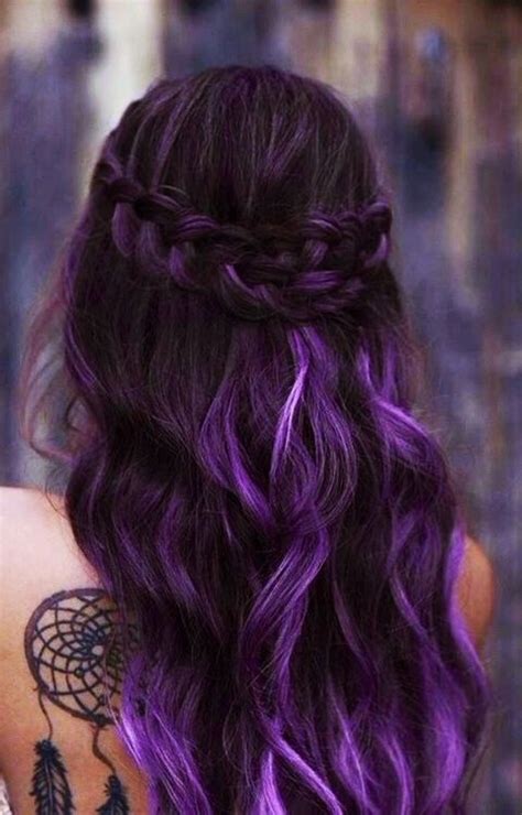 Blonde And Brunette Long Hairstyle Hair Color Purple