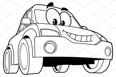 Outlined Smiling Car Photoshop Graphics ~ Creative Market