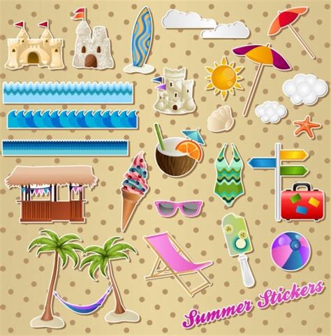 Lovely Seaside Stickers 01 Vector Vectors Graphic Art Designs In