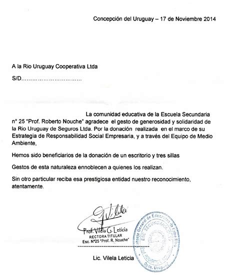 Carta De Agradecimiento Para Río Uruguay Seguros Rus Media