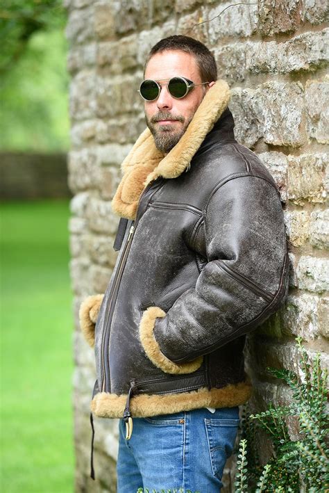 Aged Raf Sheepskin Flying Jacket Suede Leather Jacket Mens Shearling