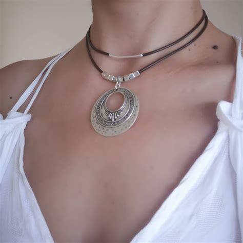 Leather Wrap Necklace Boho Leather Choker Necklace For Women Etsy Uk