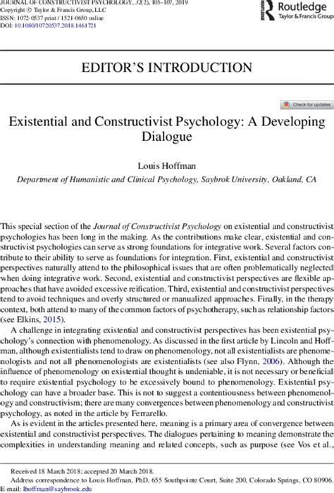Existential And Constructivist Psychology A Developing Dialogue