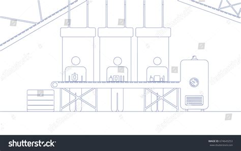 Flat Assembly Line Illustration Line Art Stock Vector Royalty Free