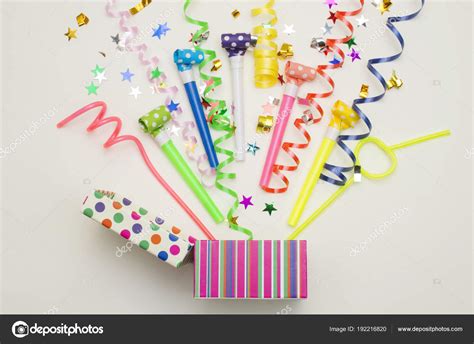 T Box With Various Party Confetti Balloons Streamers Noisemakers