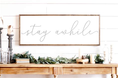 Stay Awhile Sign Stay Awhile Wood Sign Living Room Signs Etsy