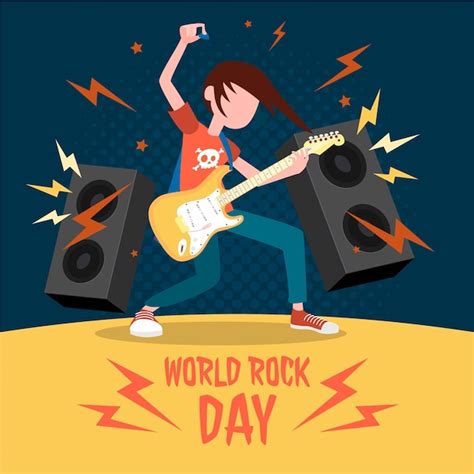 Premium Vector Flat World Rock Day Illustration With Musician Playing