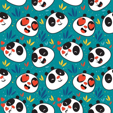 Padrão De Emoticon Panda Bonito Sem Emenda Vetor Premium