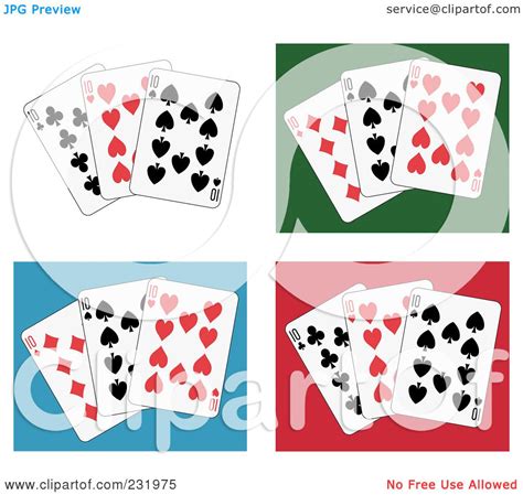 Check spelling or type a new query. Royalty-Free (RF) Clipart Illustration of a Digital Collage Of Ten Playing Cards On White, Green ...