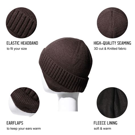 Mens Winter Knit Earflap Hat Stocking Caps Fleece Beanie Hat With Ears