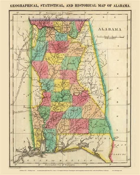 Alabama 1822 Old State Map Counties Carey Map Only Etsy Map Wall