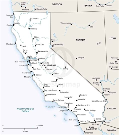 In the united states, california is a state in the west. Vector Map of California political | One Stop Map