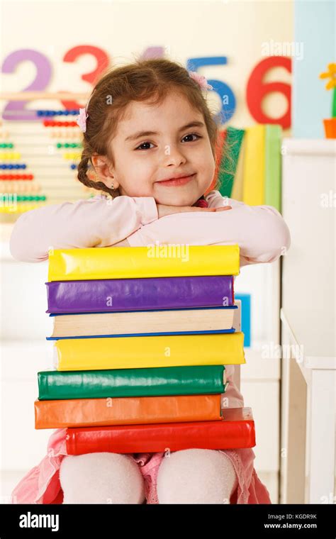 Preschool Girl With A Books Stock Photo Alamy