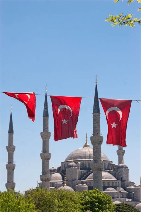 Blue Mosque In Istanbul And Turkey Flag Stock Image Image Of Cupola