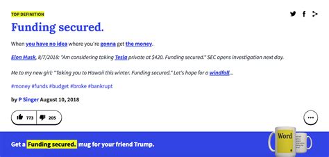 A command given to assist one in relaxing Urban Dictionary is trolling Elon Musk with the definition of 'funding secured' | Business Insider
