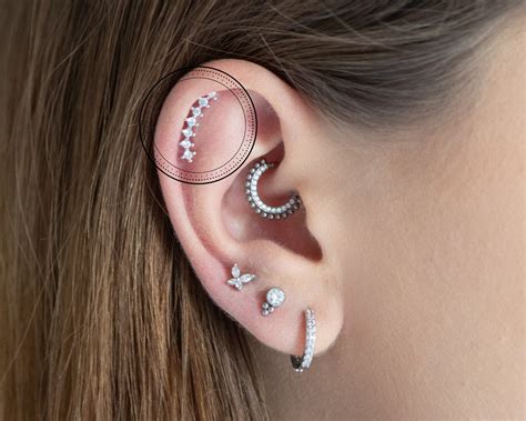 Helix Earring Cartilage Piercing Diamond Cut Helix Hoop Silver