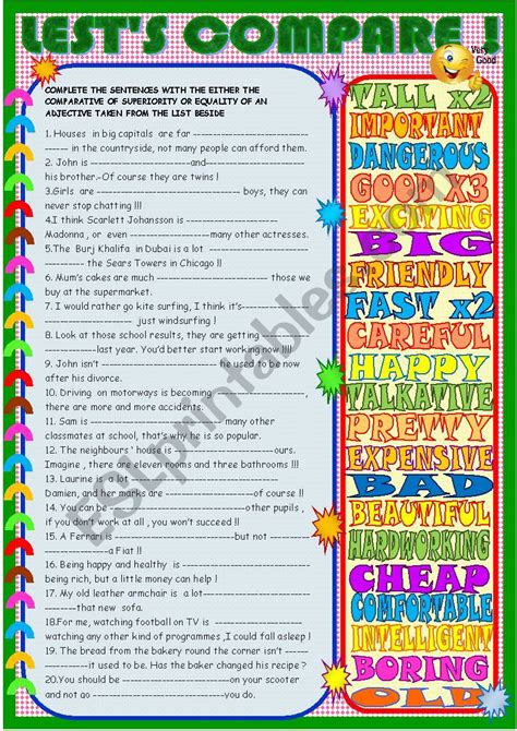 Let´s Compare Comparative Of Superiority And Equality With Key Esl Worksheet By Spied D Aignel