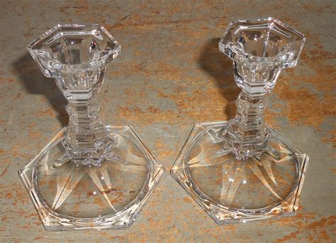 Vintage Candle Holders Clear Glass Crystal Glass Taper Etsy