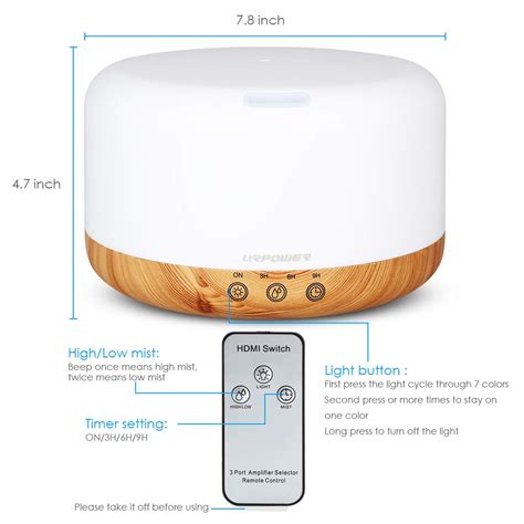 Urpower 1000ml Essential Oil Diffuser Humidifiers Remote Control Ultrasonic Aromatherapy