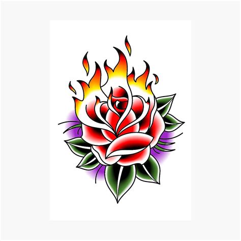 Rose tattoos are full of beauty and symbolism, it shows elegance, passion and love. Traditional Rose On Fire Tattoo