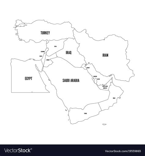 Political Map Middle East Or Near East Simple Vector Image