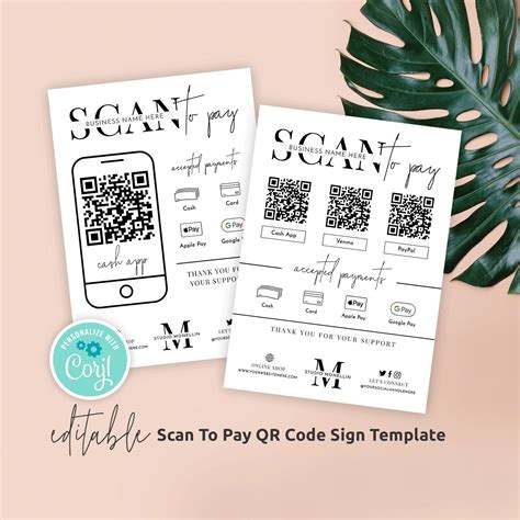 Editable scan to pay qr code template minimalist scan here sign design