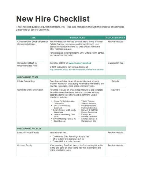 50 Useful New Hire Checklist Templates And Forms Template Lab Pre